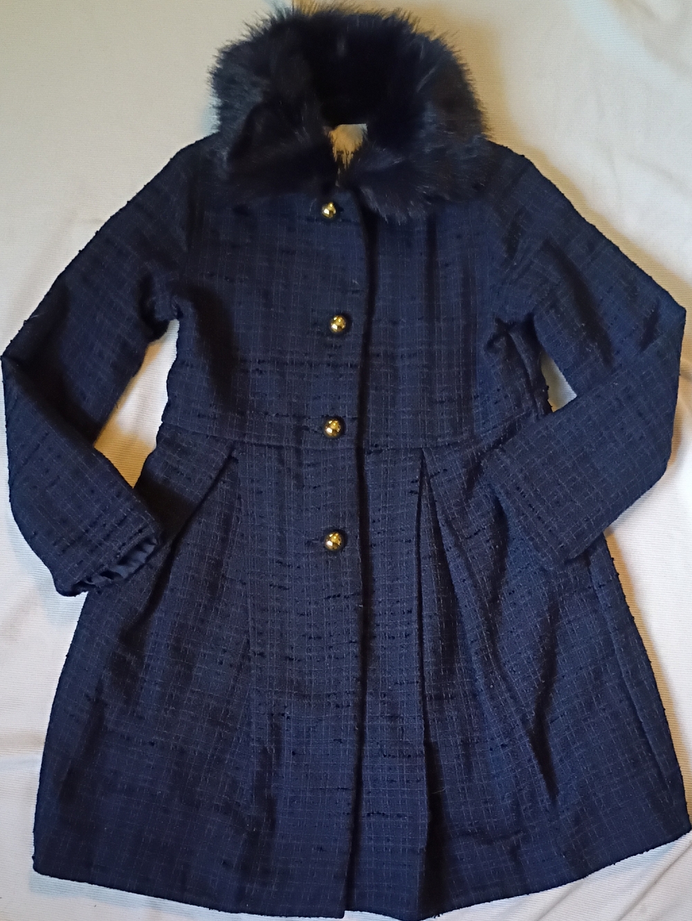 Janie And Jack Button Down Blended Navy Blue Pleated Coat